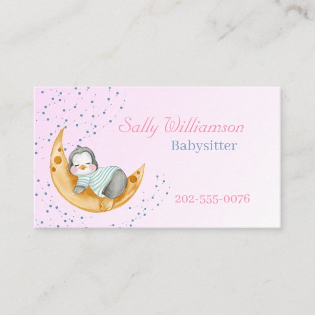 Babysitter Child Care Nanny Cute Penguin Business Card (Front)