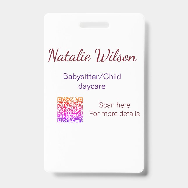 Babysitter child daycare nanny add name details q  ID badge (Front)