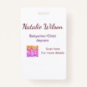 Babysitter child daycare nanny add name details q ID badge