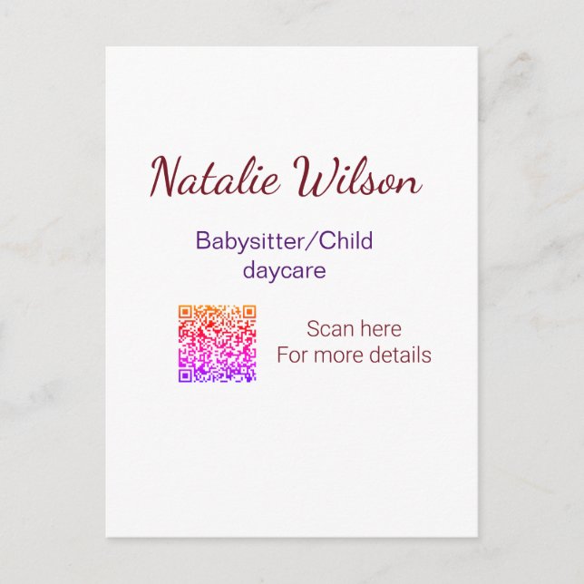 Babysitter child daycare nanny add name details q  postcard (Front)
