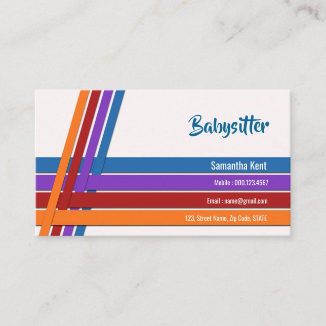 Babysitter Colourful Crisscross Signs Business Card (Front)