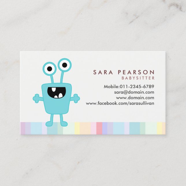 Babysitter Cute Cyan Monster Alien Business Card (Front)