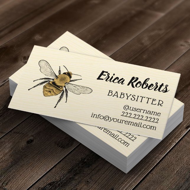 Babysitter Cute Honey Bee Babysitting Childcare Business Card (Creator Uploaded)