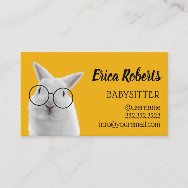 Babysitter Cute Nerdy Rabbit Babysitting Childcare Business Card (Front)