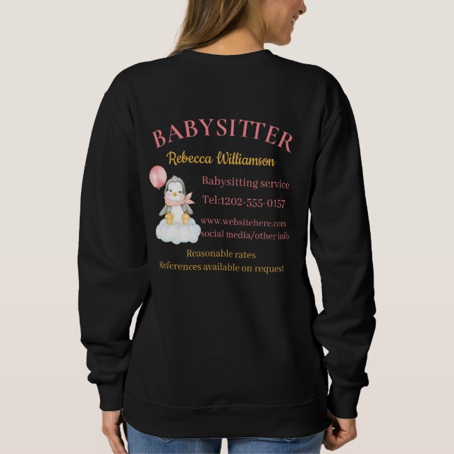 Babysitter Cute Penguin Business Sweatshirt (Back)