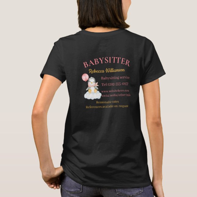Babysitter Cute Penguin Business T-Shirt (Back)