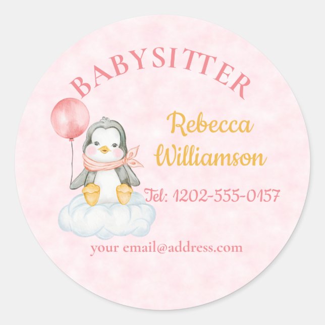 Babysitter Cute Penguin  Classic Round Sticker (Front)