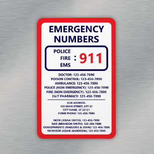 Babysitter Emergency Numbers List Contact Info Magnet