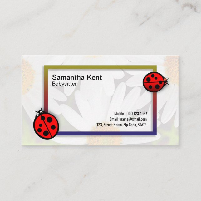 Babysitter Ladybug Daisy Photo Frame Business Card (Front)