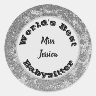 Babysitter Marbled Silver Thank You Childcare Classic Round Sticker