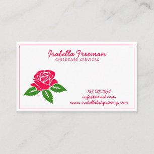 Babysitter Modern Floral Rose Girly Babysitting Business Card