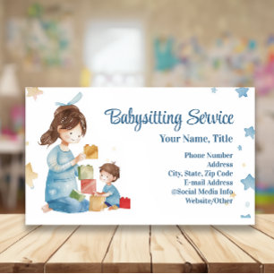 Babysitter Nanny Childcare Watercolor Play Business Card