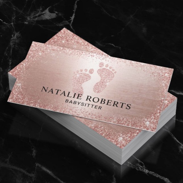 Babysitter Nanny Modern Rose Gold Glitter Business Card (Creator Uploaded)