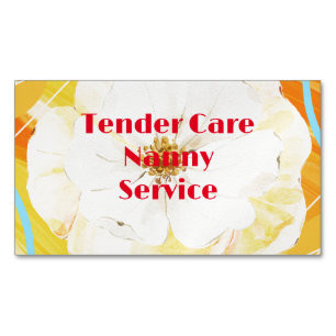 Babysitter Nanny Modern Yellow & White Rose Magnetic Business Card