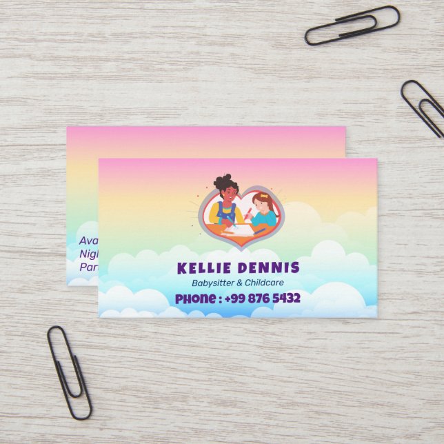 Babysitter Professional Business | Cute Rainbow Business Card (Front/Back In Situ)