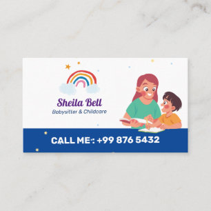 Babysitter Professional Business   Cute Rainbow Card