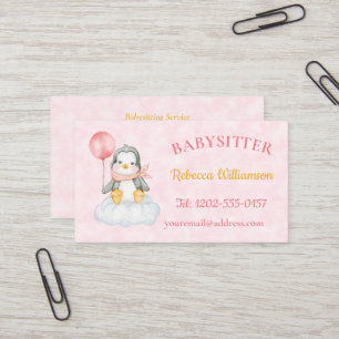 Babysitter QR Code Cute Penguin Pink Business Card