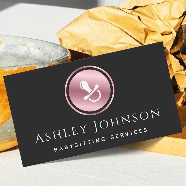 Babysitter Services Nanny Rose Gold Pacifier Logo Business Card (Creator Uploaded)