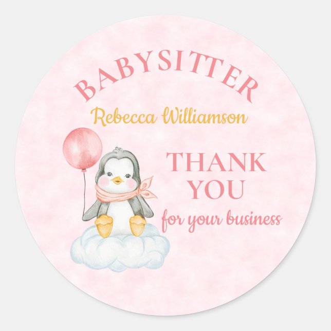 Babysitter  Thank you Cute Penguin  Classic Round Sticker (Front)