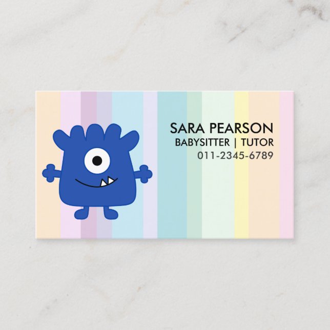 Babysitter Tutor Child Care Blue Monster Alien Business Card (Front)