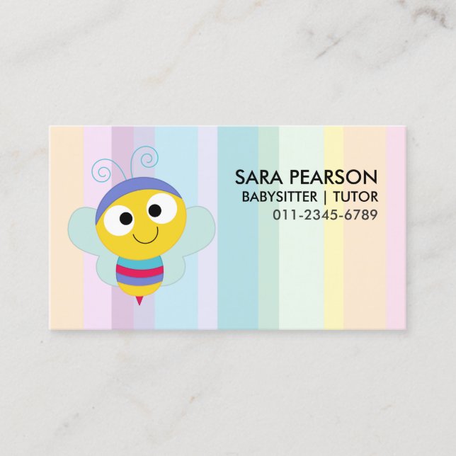 Babysitter Tutor Child Care Cute Butterfly Business Card (Front)