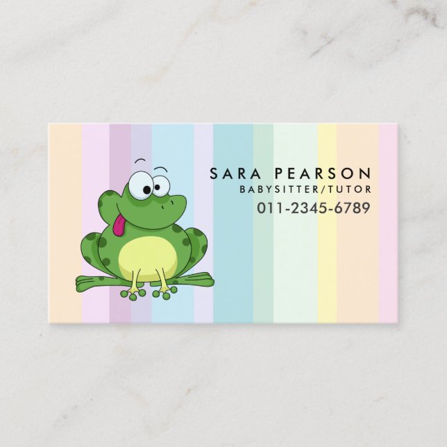 Babysitter Tutor Child Care Cute Frog Business Card (Front)
