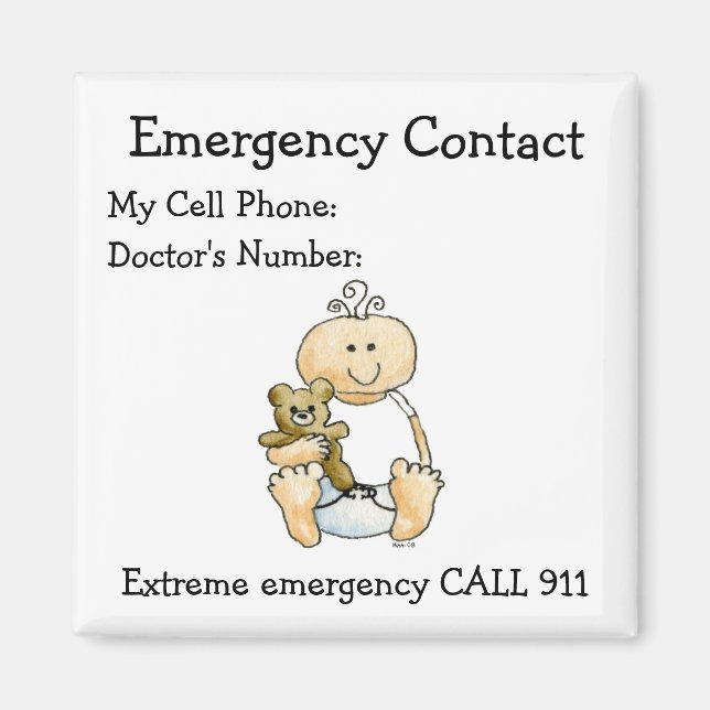Babysitter's Emergency Contact Magnet (Front)