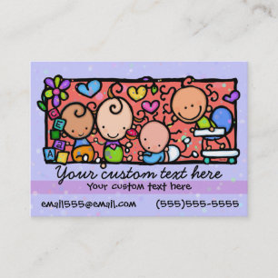 Babysitting Day care. Child care.Purple. Business Card