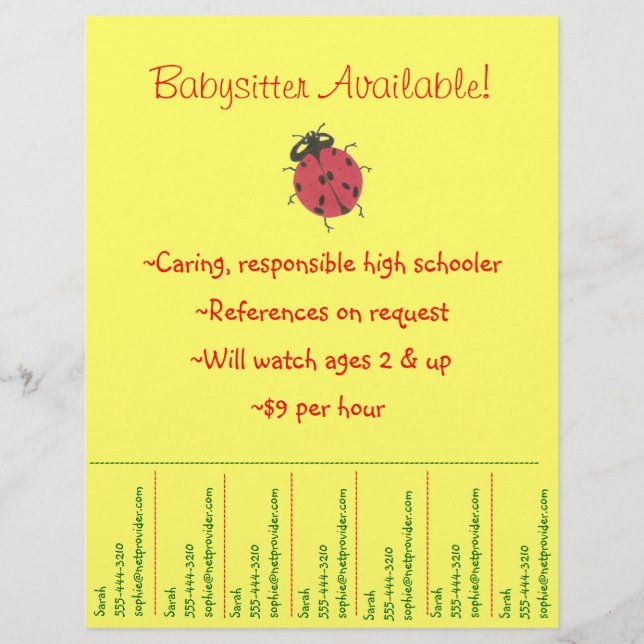 Babysitting Flyer - Ladybug (Front)