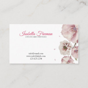 Babysitting Modern Pink Girly Watercolor Floral Business Card