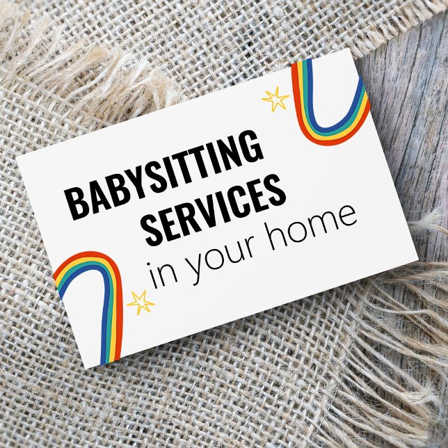 Babysitting Services in home, fun rainbow star Business Card (Creator Uploaded)