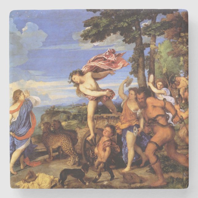 Bacchus and Ariadne by Titian Stone Coaster (Front)