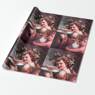 BACCHUS, GRAPES AND ROSE WINE WRAPPING PAPER