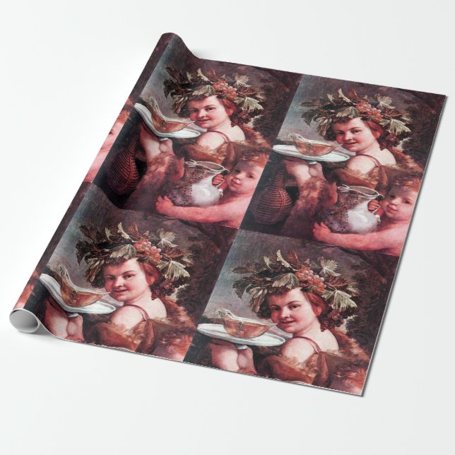 BACCHUS, GRAPES AND ROSE WINE WRAPPING PAPER (Unrolled)