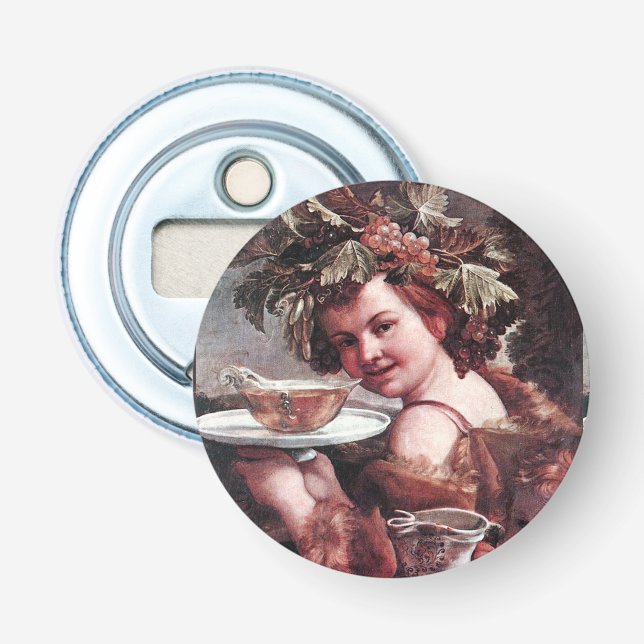 BACCHUS, GRAPES AND WHITE WINE BOTTLE OPENER (Front)