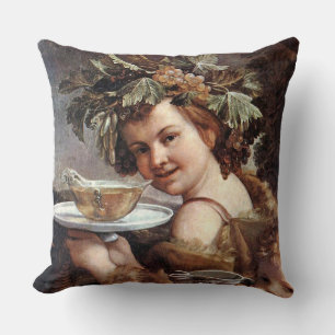 BACCHUS, GRAPES AND WHITE WINE CUSHION