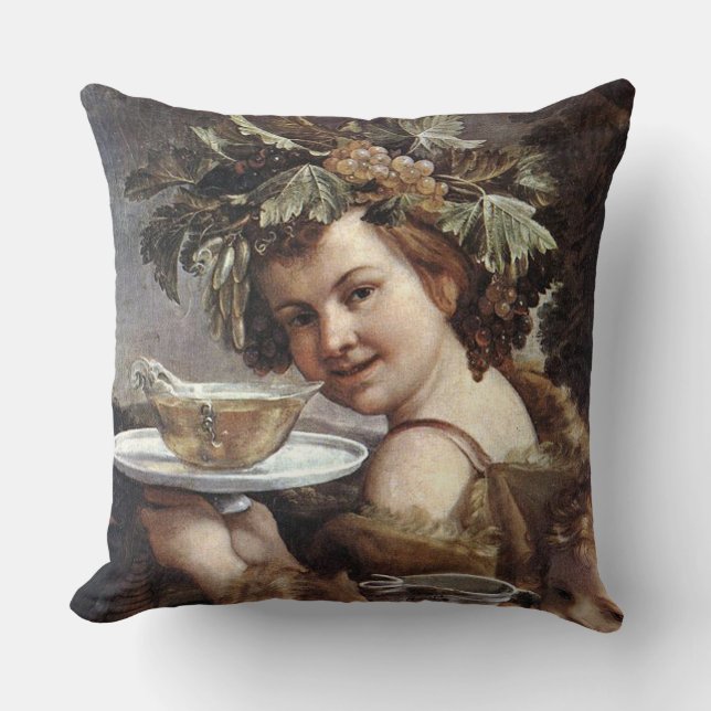 BACCHUS, GRAPES AND WHITE WINE CUSHION (Front)
