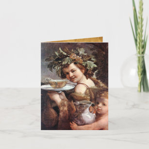 BACCHUS ,GRAPES AND WHITE WINE PARCHMENT Birthday Card