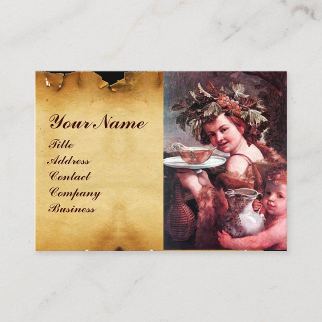 BACCHUS, GRAPES ,ROSE WINE RED WAX SEAL PARCHMENT BUSINESS CARD (Front)