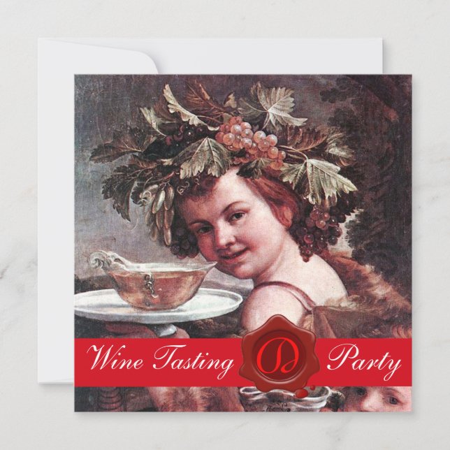 BACCHUS,WINE TASTING PARTY RED WAX SEAL PARCHMENT INVITATION (Front)