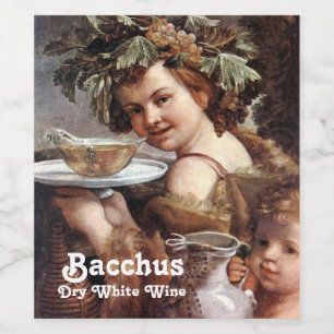 BACCHUS WITH GRAPES AND WHITE WINE LABEL