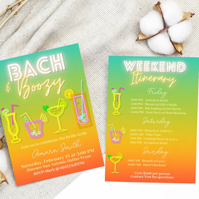 Bach and Boozy Bachelorette with Itenerary  Invitation (Creator Uploaded)