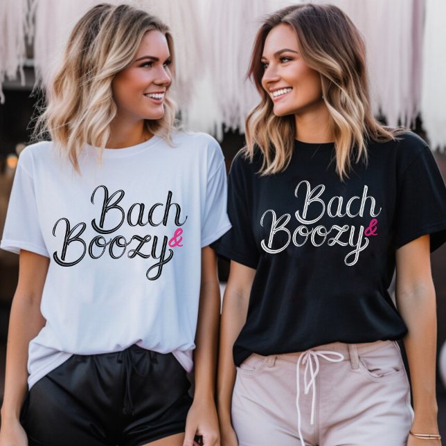 Bach & Boozy Black & Pink Bachelorette Party T-Shirt (Bach & Boozy)