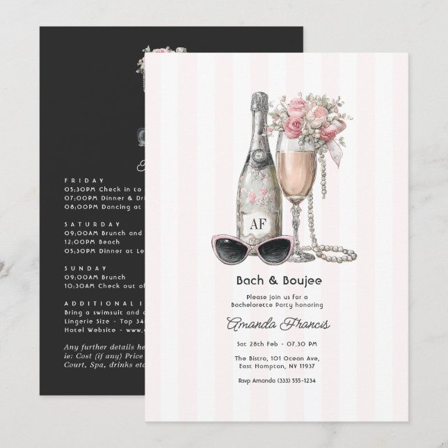 Bach & Boujee Monogram Bachelorette Weekend Invitation (Front/Back)