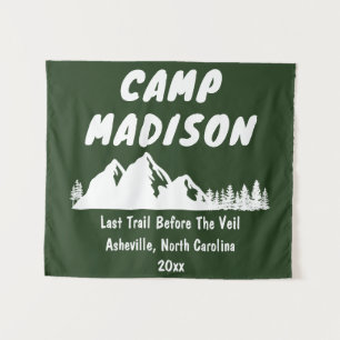 Bach Camp Bridal Shower Mountain Camping Prop Sign Tapestry