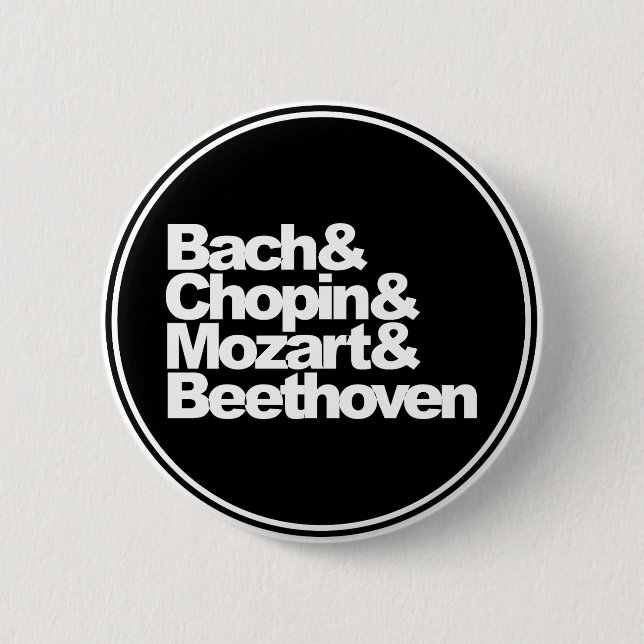Bach, Chopin, Mozart and Beethoven 6 Cm Round Badge (Front)