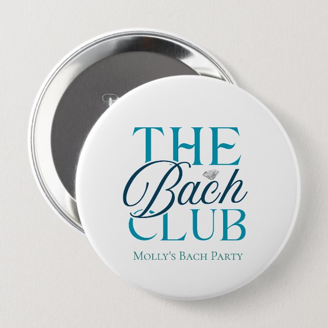 Bach Club Modern Simple Blue Bachelorette Party 10 Cm Round Badge (Front & Back)