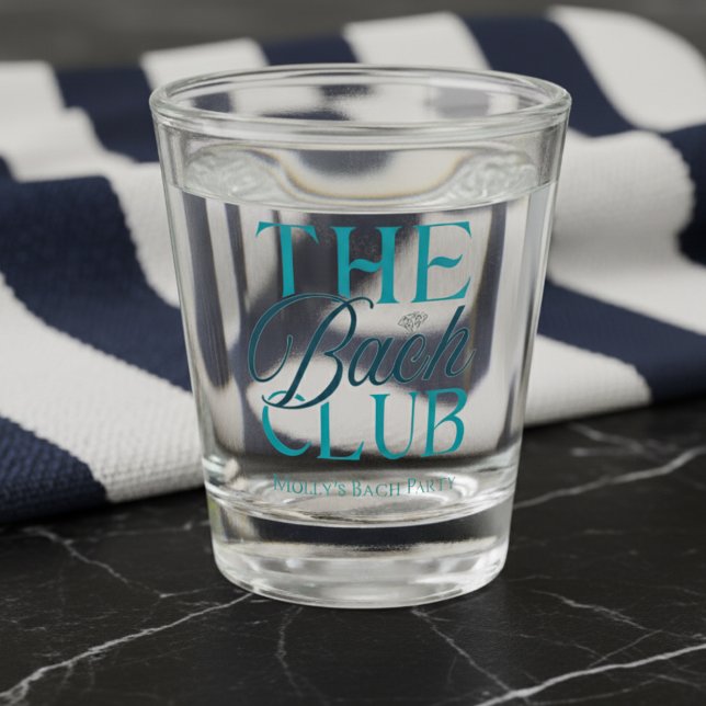 Bach Club Modern Simple Blue Bachelorette Party Shot Glass (Level up your pre-wedding style with “The Bach Club” shot glass!)
