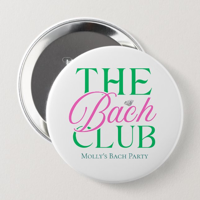 Bach Club Modern Simple Pink Green Bachelorette 10 Cm Round Badge (Front & Back)