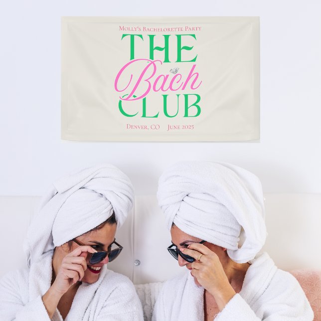 Bach Club Modern Simple Pink Green Bachelorette Banner (The Bach Club banner with modern pink font – perfect for bachelorette or bridal celebrations!)